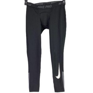 Nike Pro Compression Pants Youth/Boys L Black Gray Dri Fit Staight Leg Tights